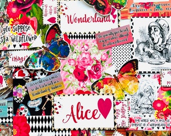 Alice in Wonderland Papers & Quotes for Junk Journals Scrapbooks Crafting 40+ Items