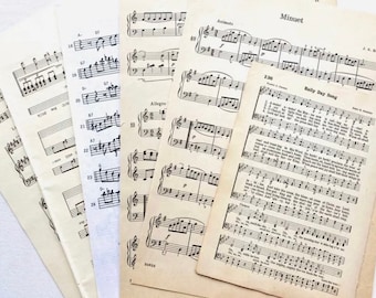 Vintage sheet music, junk journal scrapbooking & decoupage ephemera, vintage music prints, old book pages, 12 sheets of music.