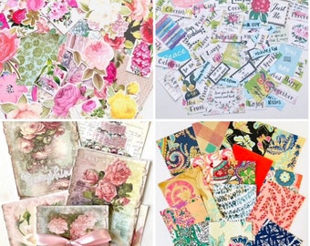 Set of 4 flower Themed Shabby Chic Junk Journal, Scrapbook Paper Kits for Junk Journals, Scrapbooking, Card Making & More 130+ Items.
