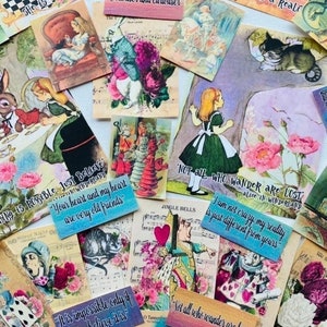Alice in Wonderland Junk Journal supplies, 30+item paper kit Alice In Wonderland pictures, quotes and scrapbooking papers.