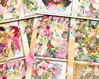 Fairy Junk Journal Kit, Junk Journal supplies scrapbook papers vintage themed fairy unicorn and butterfly prints 24 Pieces of Paper Ephemera