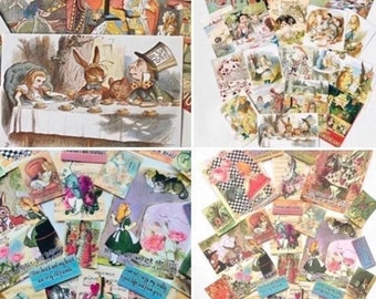 Alice in Wonderland Junk Journal supplies, 30+item paper kit Alice In Wonderland pictures, quotes and scrapbooking papers.