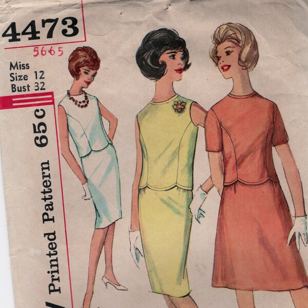 1962 Simplicity 4473 Juniors' and Misses' two-piece dress with two skirts