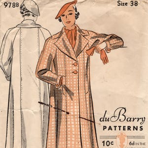 May include: Vintage Du Barry Patterns sewing pattern featuring a woman in a checkered coat and dress. The illustration shows a size 38 coat with a matching hat and gloves. The text reads "Smart Patterns for Smart Women."