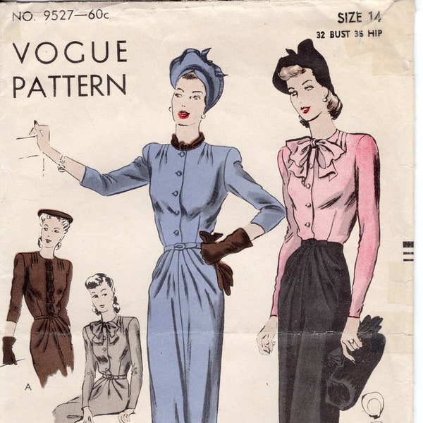 1940s Vogue 9527 easy to make one piece dress bust 32