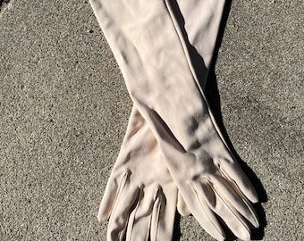 Mid-Century long nylon gloves. Two button wrist closure.