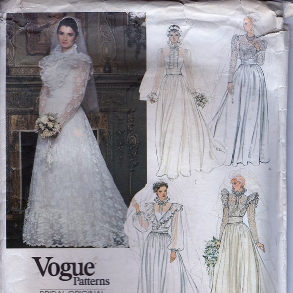 1980s Vogue 2864 Misses and misses petite bridal dress, slip and cummerbund. size 12