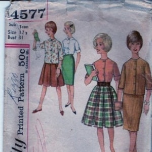 1962 Simplicity 4577 sub teen&#39;s blouse and two skirts bust 31