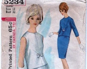 1963 Simplicity 5234 Juniors' and Misses' Two-piece Dress Bust 33