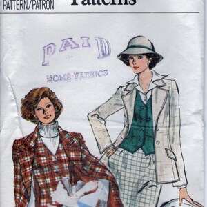 1976 Vogue 9412 Misses' Jacket and Vest. Size 10 Bust 32.5