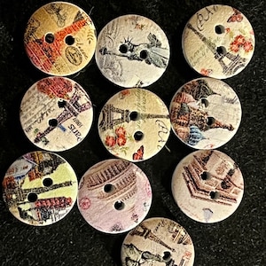 Wood world tower buttons. 5/8&quot; two holes. New