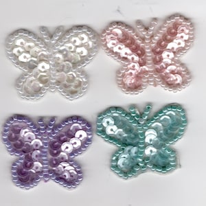 4 pastel sequin and bead butterflies. Patch Applique.