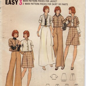 1970s Butterick 3205 jacket, skirt in two lengths,  and pants sewing pattern. Bust 34