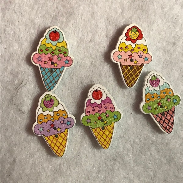 Wood ice cream cone buttons. Package of 5. New two hole buttons