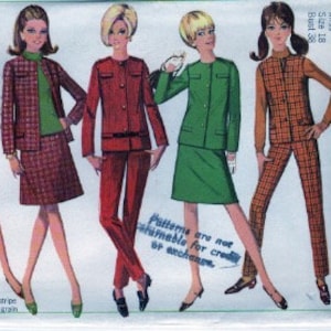 1967 Simplicity 7204 Misses&#39; Jacket, Sleeveless Jacket, Skirt and Pants Bust 38
