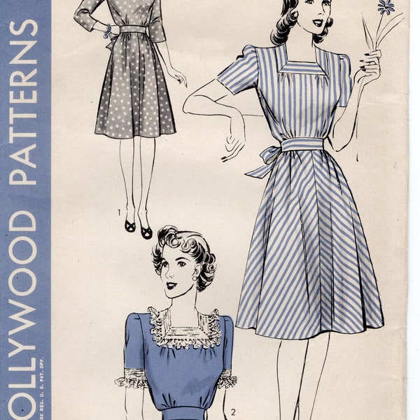 1942 Hollywood Patterns 863. One piece dress. bust 30"