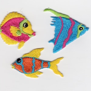 Collection of 3 tropical fish. pastel or bright colors. Iron on patches