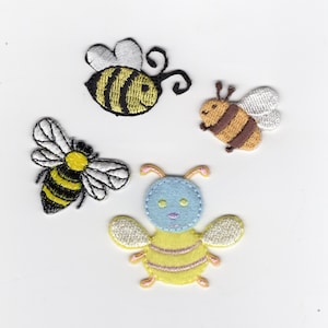 Lot of 4 bee appliques and patches. Iron on