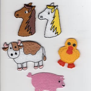 Farm Animal appliques and patches.  Horse, pig, duck, cow. Iron on