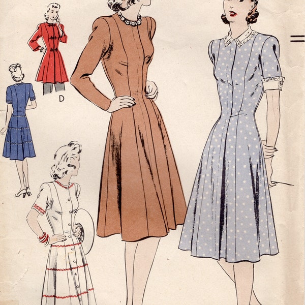 1940s Vogue 9354 one-piece dress or tunic. easy to make. bust 34