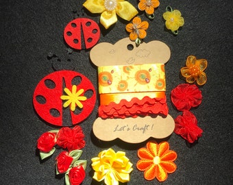 Lady bug notions stash builder; red, yellow, and orange; Lady Bug Lot 5