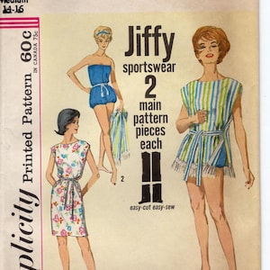 60s beach dress 60s Simplicity 6013. 32 bust. Mod retro shift dress + bows. Beach wear  cover up play dress with shorts. 1960s vintage sewing pattern