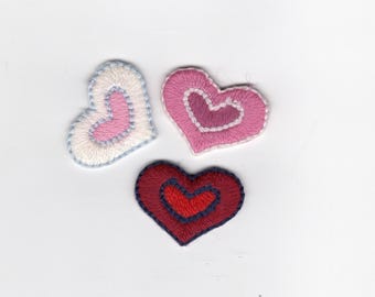 Little embroidered heart iron on patch, applique. Pink, red, cream, and blue