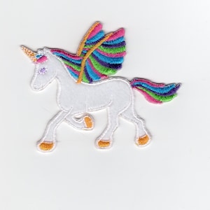 Flying White Unicorn with bright colors mane Iron-on patch