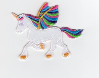 Flying White Unicorn with bright colors mane Iron-on patch