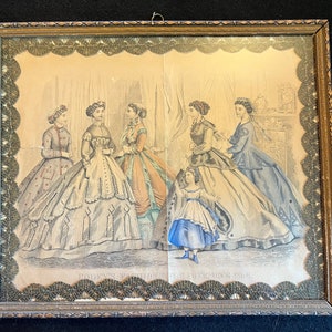 Framed Godey&#39;s Fashion for December 1866 fashion plate