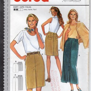 May include: A Burda sewing pattern featuring three women modeling different skirt and shirt combinations. The pattern includes sizes 8-18. The text on the pattern reads "Shirt/Jupe/Falda" and "The New Burda".