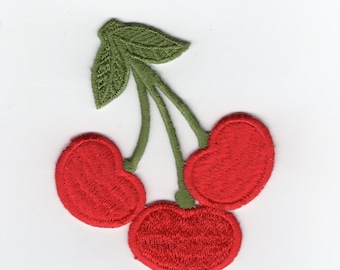 embroidered cherry cluster patch, applique. fruit. Iron On