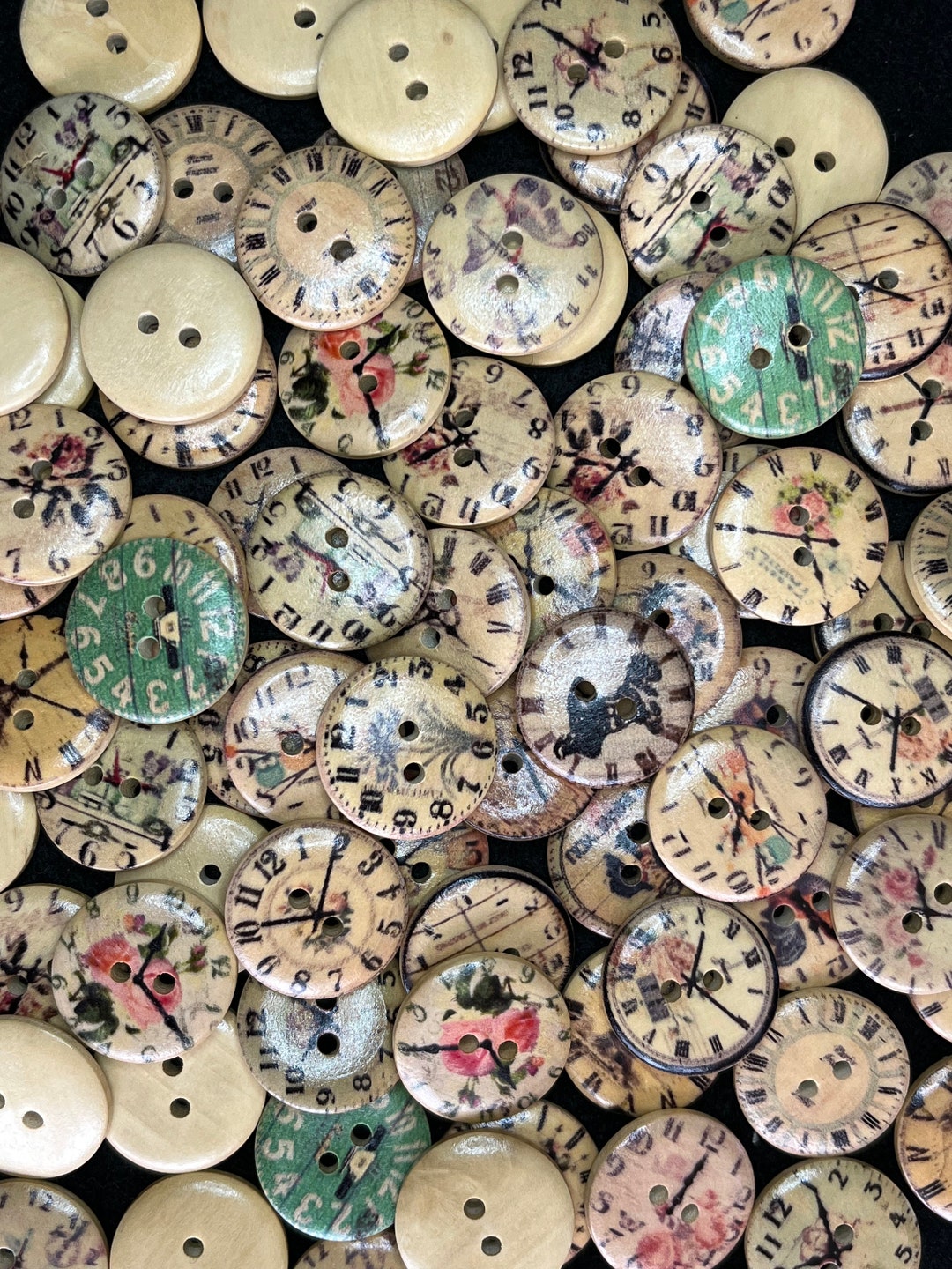 Wood Clock Printed Buttons. 10 per Package. Approximately .75 Inches - Etsy