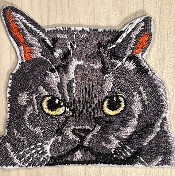 New embroidered smoky gray cat patch applique