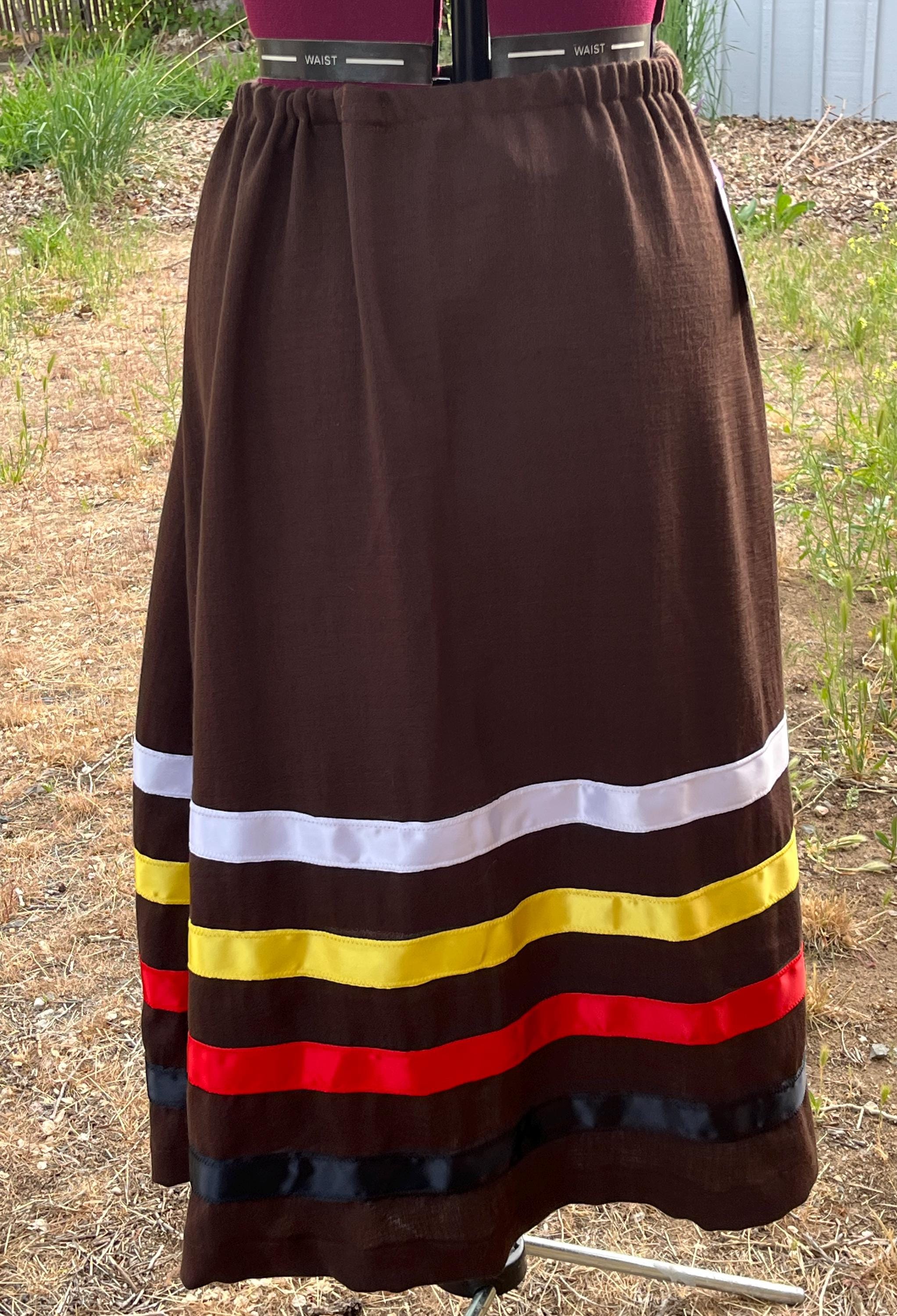 Native American Ribbon Skirt. Brown With Sacred Colors; Four