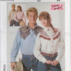 1986 Simplicity 7808 misses&#39; or men&#39;s western shirts. Uncut Pattern
