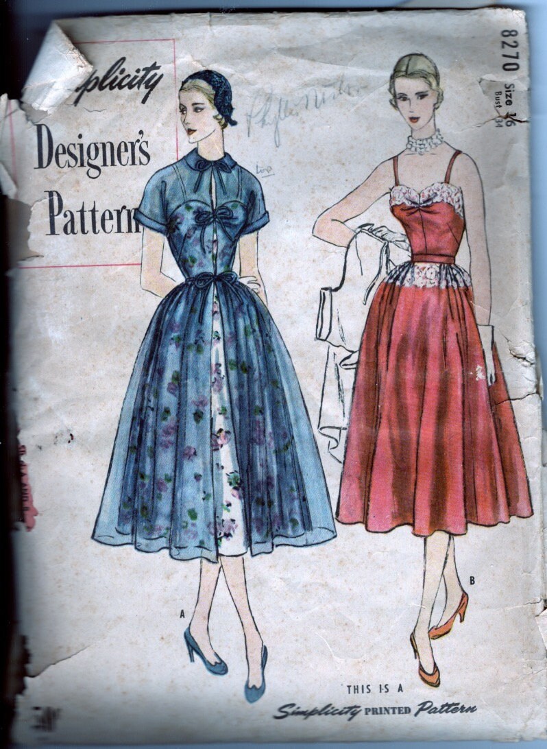 1950s Simplicity 70 Designer Pattern Misses Redingote And One Piece Dress Bust 34