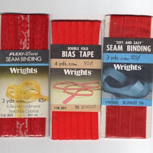 NOS Wrights Scarlet and Red notions: double fold bias tape. Seam Binding