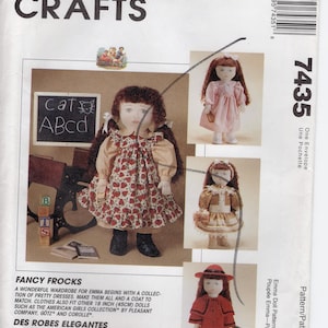 May include: A sewing pattern for making clothes for 18-inch dolls. The pattern includes instructions for making a dress, a coat, and a hat. The pattern is called "Fancy Frocks" and is designed for dolls from the American Girl Collection, Götz, and Corolle.