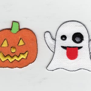 Embroidered ghost and fuzzy pumpkin Iron on patch, applique
