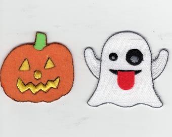 Embroidered ghost and fuzzy pumpkin Iron on patch, applique