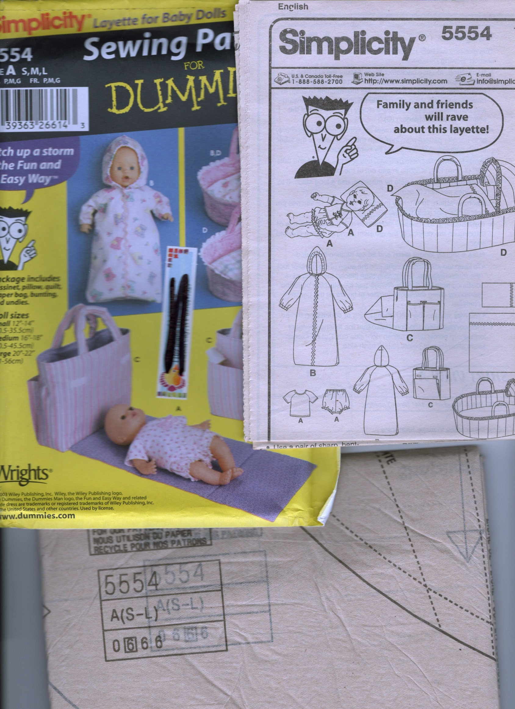 2003 Simplicity 5554 Sewing Patterns for Dummies Layette for Baby Dolls 