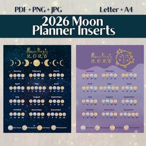 2026 Moon Calendar Planner Inserts: Witchy Grimoire Pages (Digital Download, Printable)