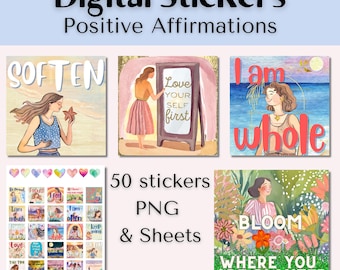 Inspirational Planner Stickers: Positive Affirmations, Quotes / Clipart (PNG & PDF Digital Download)