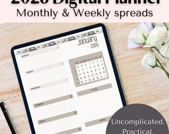 2026 Digital Planner: Minimalist Weekly Calendar, Taupe Color (Goodnotes iPad, Tablets)