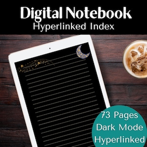 Dark Mode Notebook, Hyperlinked Digital Journal, Organizer Notes, Dark Mode iPad Notebook, Digital Diary for tablet, GoodNotes & Notability