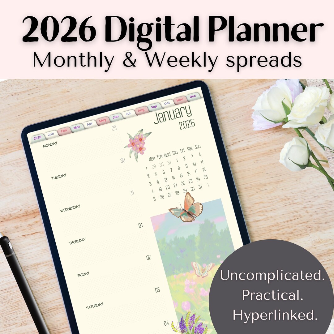 2026 Floral Digital Planner: Hyperlinked Weekly Calendar for Ipad ...