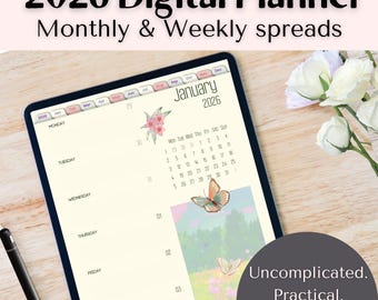 2026 Floral Digital Planner: Hyperlinked Weekly Calendar for iPad, Goodnotes