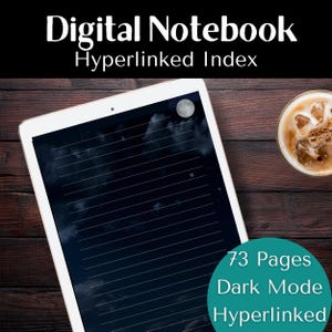 Dark Mode Notebook, Hyperlinked Digital Journal, Organizer Notes, Dark Mode iPad Notebook, Digital Diary for tablet, GoodNotes & Notability