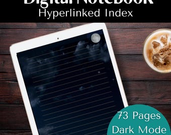 Dark Mode Digital Notebook: Hyperlinked Journal for GoodNotes & Notability